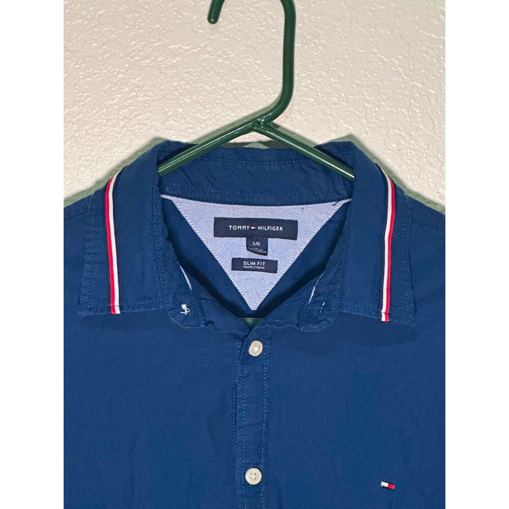 Tommy Hilfiger Slim Fit Blue Stretch Cotton Button-Up Shirt Long Sleeve L